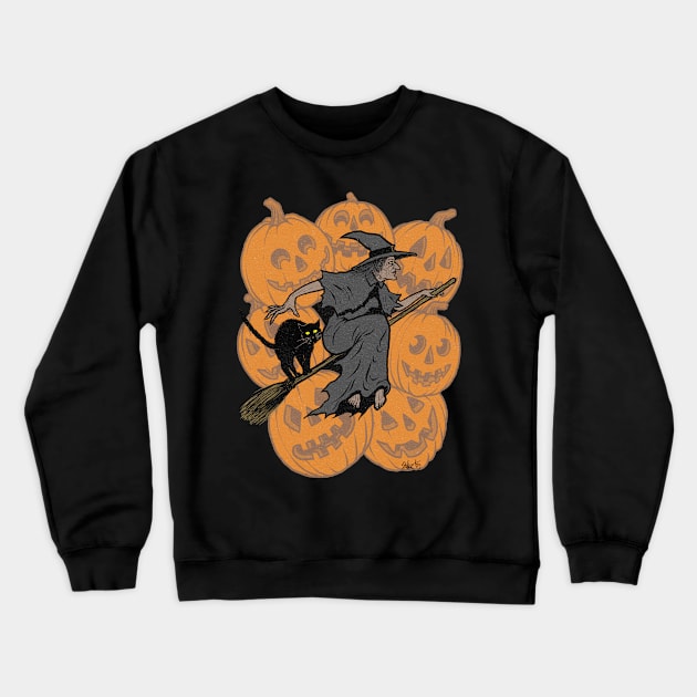 Vintage Halloween "Draw This In Your Style": Witch's Flight Crewneck Sweatshirt by Chad Savage